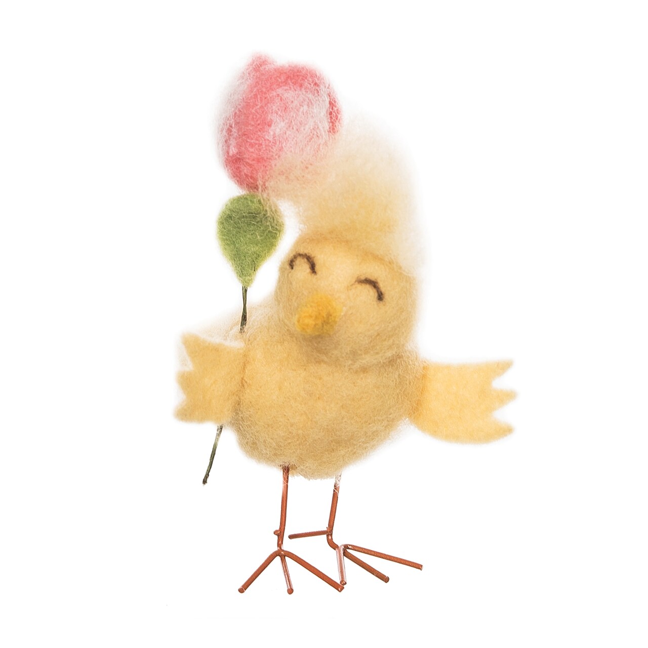 4.33" Easter Spring Chick & Pink Tulip Flower Floral Decorative Tabletop Figurine